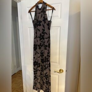 Joseph Ribkiff dress size 14 cream metalic with black metallic flowers